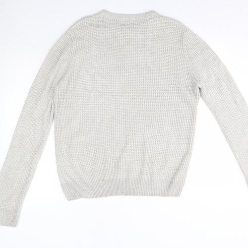 New Look Mens Grey Round Neck  Acrylic Pullover Jumper Size S