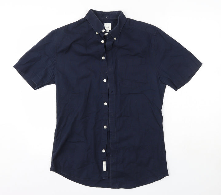 River Island Mens Blue  Cotton  Button-Up Size S Collared