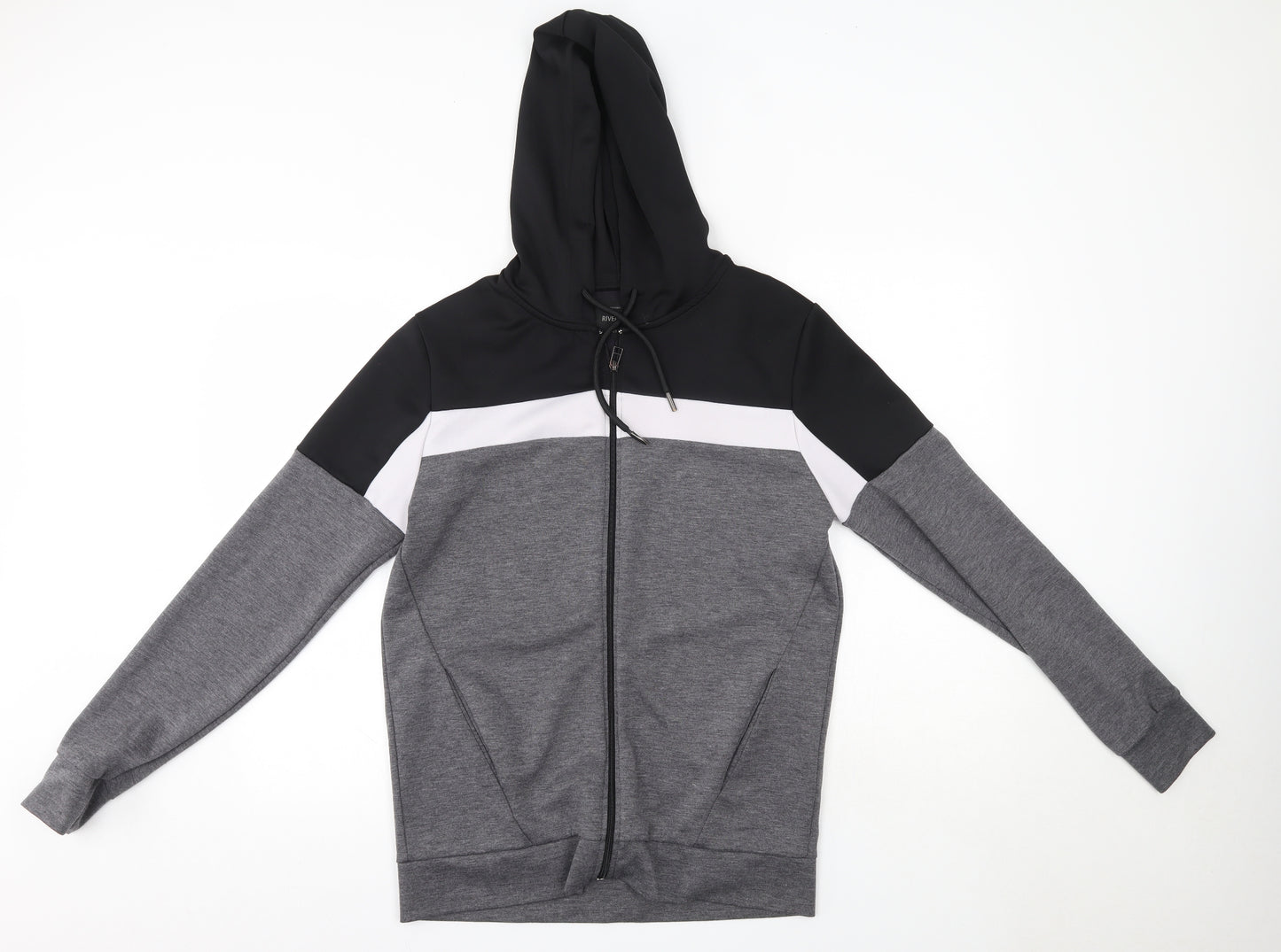 River Island Mens Grey  Polyester Full Zip Hoodie Size S