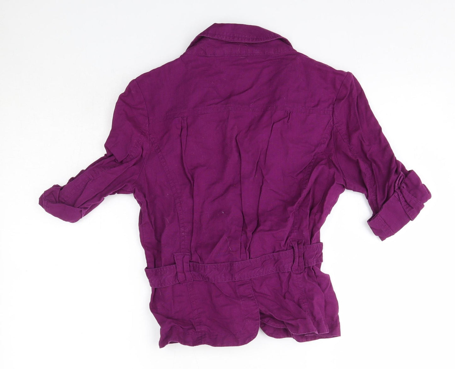 Evie Womens Purple  Linen Basic Button-Up Size 10 Collared