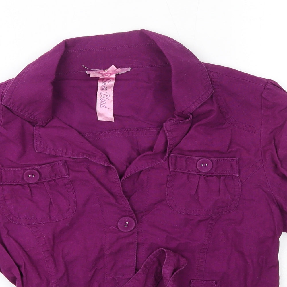Evie Womens Purple  Linen Basic Button-Up Size 10 Collared