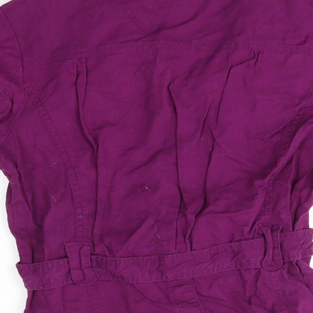 Evie Womens Purple  Linen Basic Button-Up Size 10 Collared