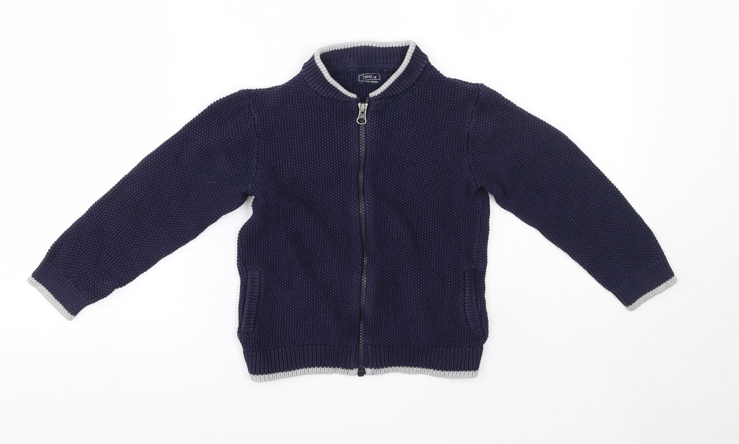 NEXT Boys Blue High Neck  100% Cotton Full Zip Jumper Size 3-4 Years