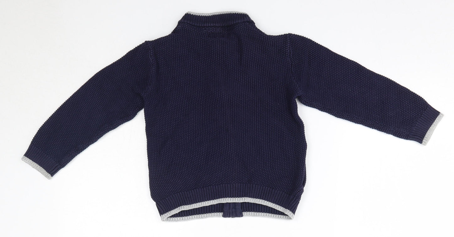 NEXT Boys Blue High Neck  100% Cotton Full Zip Jumper Size 3-4 Years