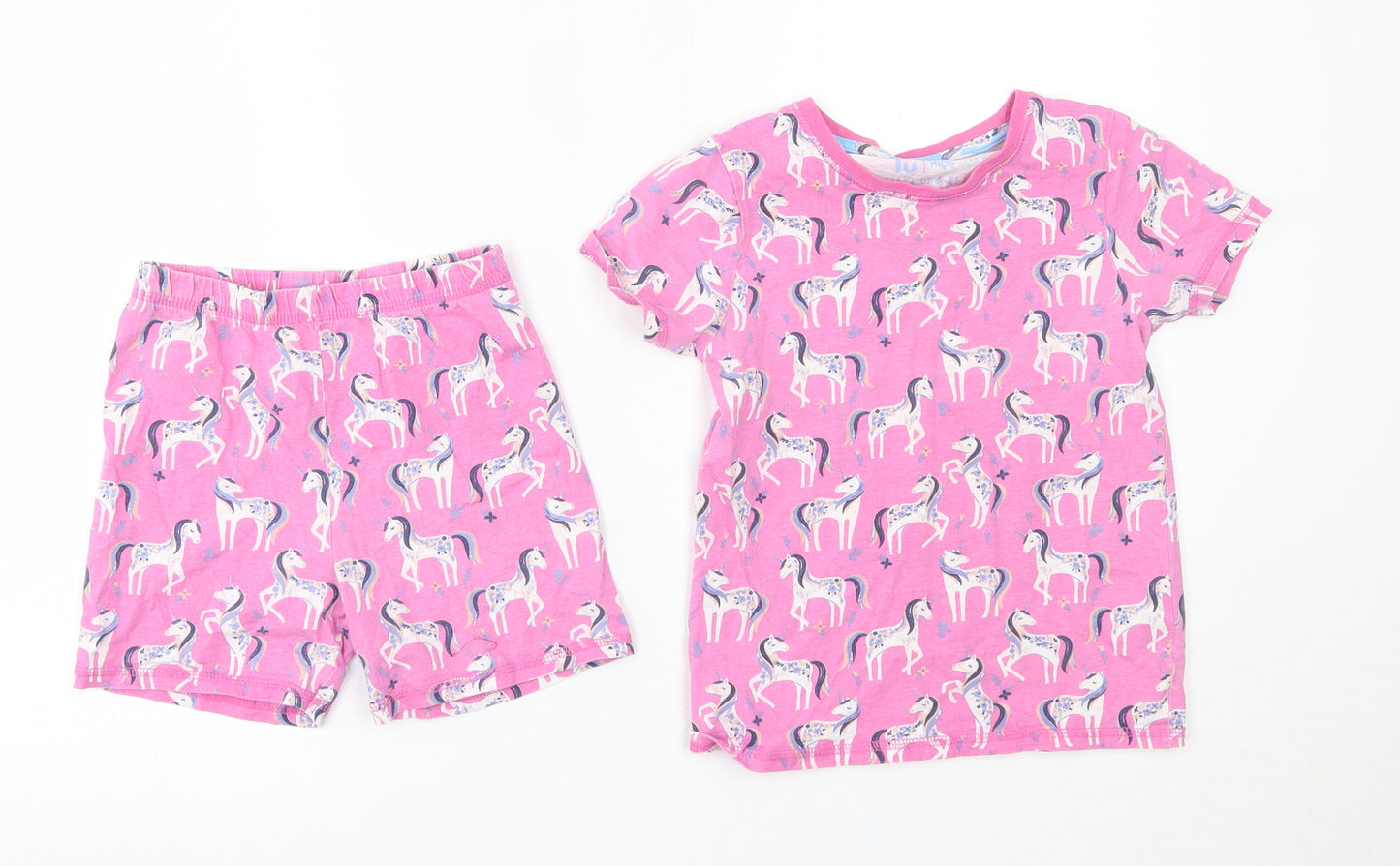 TU Girls Pink Solid 100% Cotton Top Pyjama Set Size 7-8 Years   - Unicorn