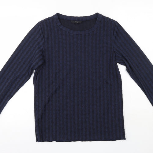 George Womens Blue Striped Polyester Basic Blouse Size 14 Round Neck