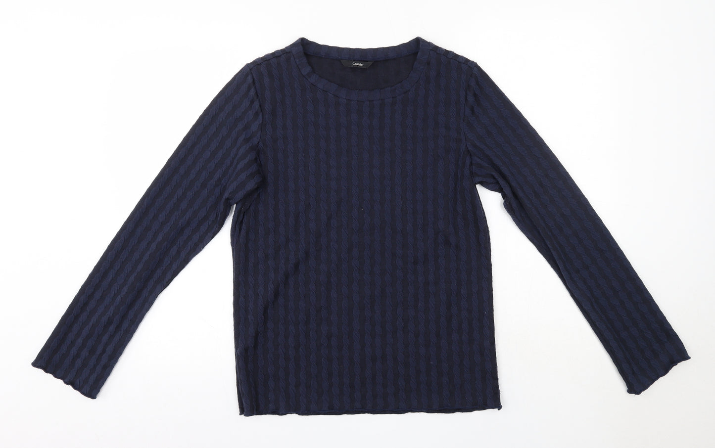 George Womens Blue Striped Polyester Basic Blouse Size 14 Round Neck
