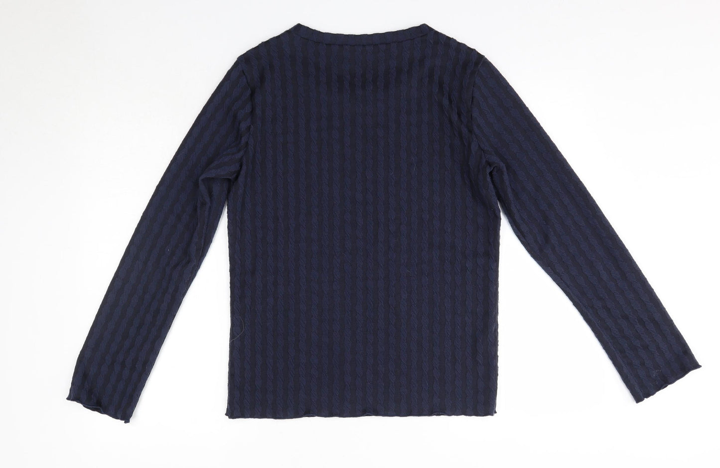 George Womens Blue Striped Polyester Basic Blouse Size 14 Round Neck