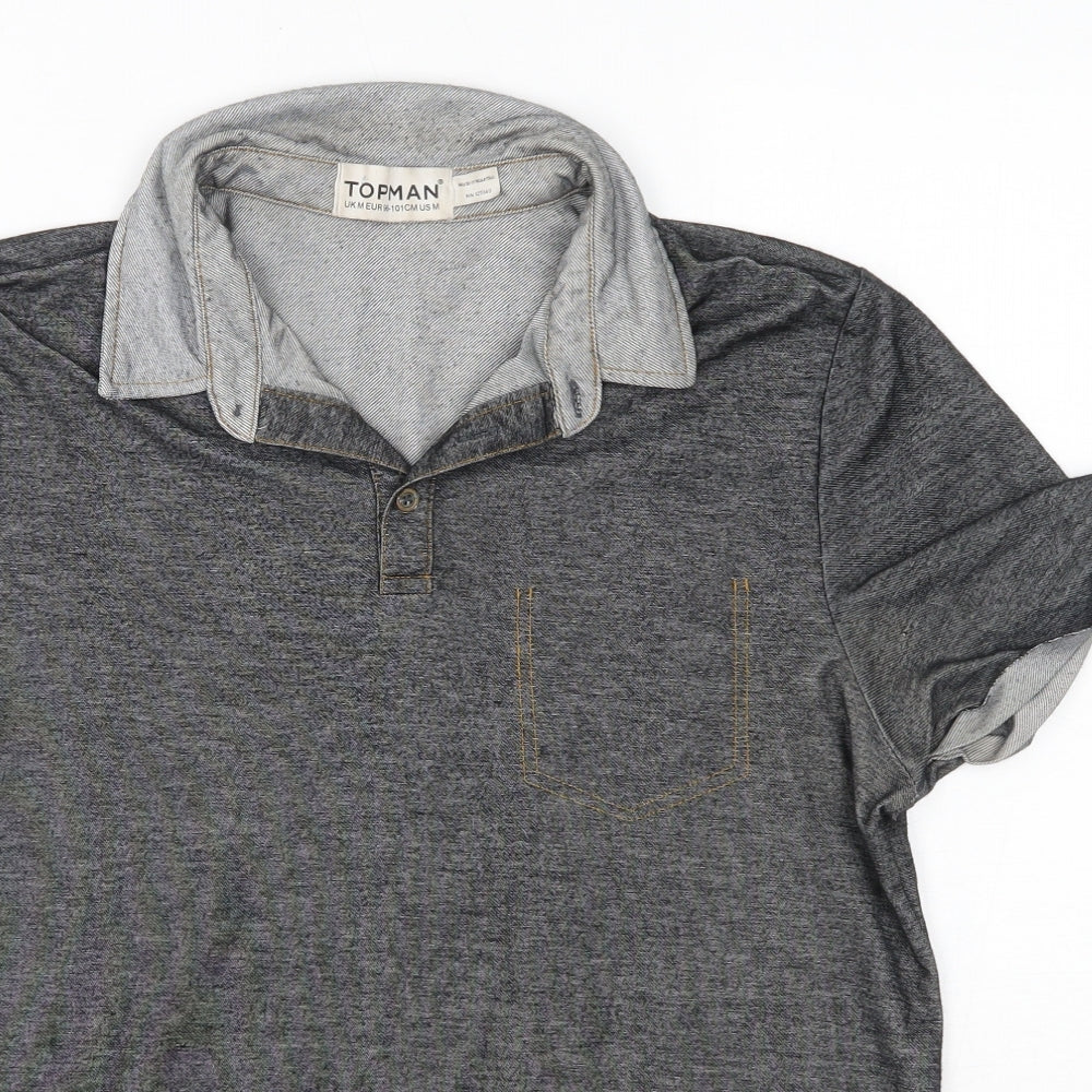 Topman Mens Grey  Polyester  Polo Size M Collared