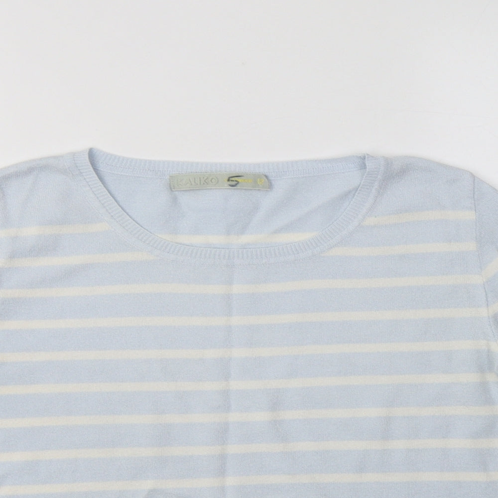 Kaliko Womens Blue Crew Neck Striped  Pullover Jumper Size 12