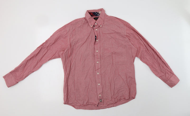 Park Lane Mens Red Check Cotton Button-Up Size L Collared Button