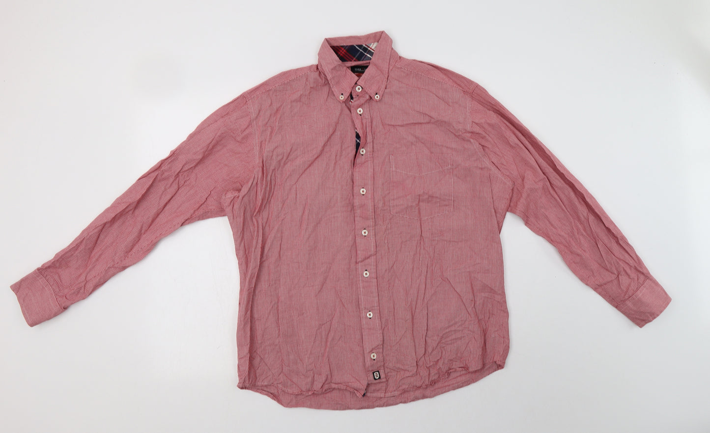 Park Lane Mens Red Check Cotton  Button-Up Size L Collared Button