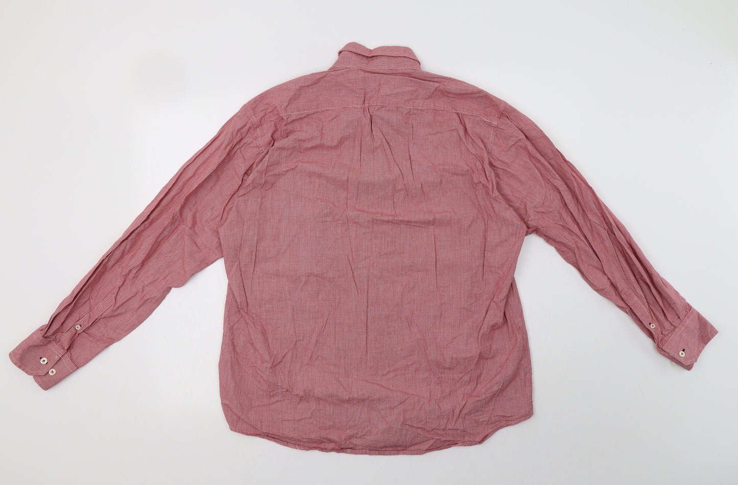 Park Lane Mens Red Check Cotton  Button-Up Size L Collared Button