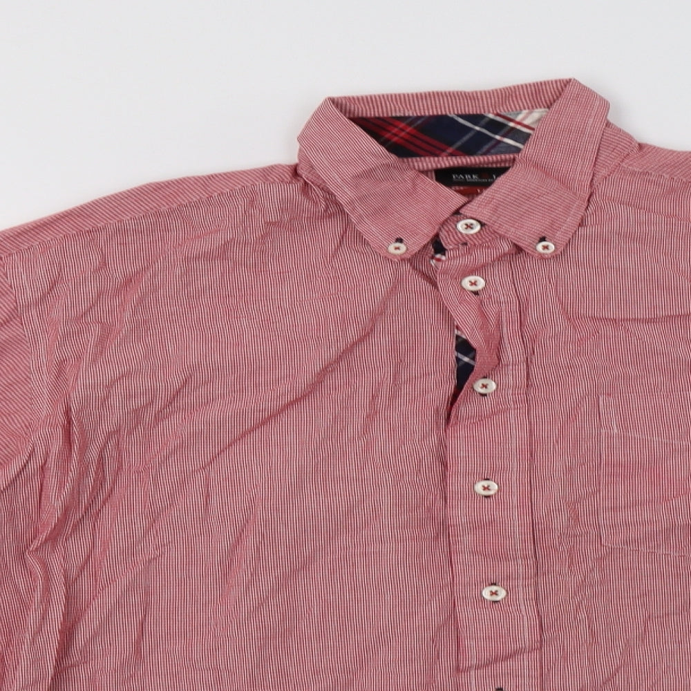 Park Lane Mens Red Check Cotton  Button-Up Size L Collared Button