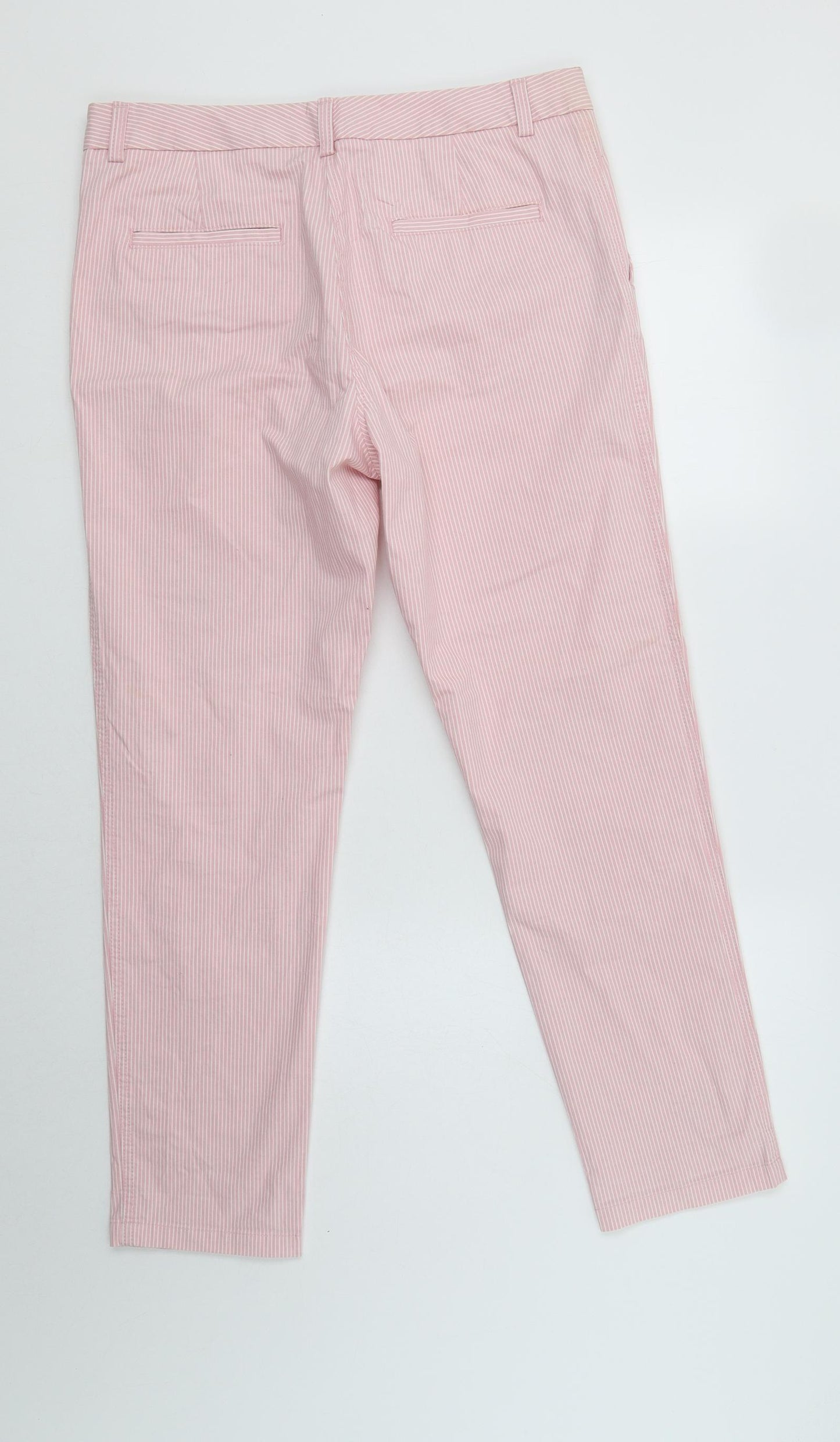 M&S Womens Pink Striped Cotton Chino Trousers Size 12 L29 in Regular Button