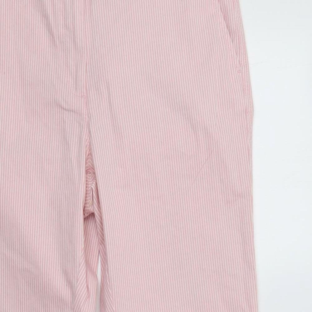 M&S Womens Pink Striped Cotton Chino Trousers Size 12 L29 in Regular Button