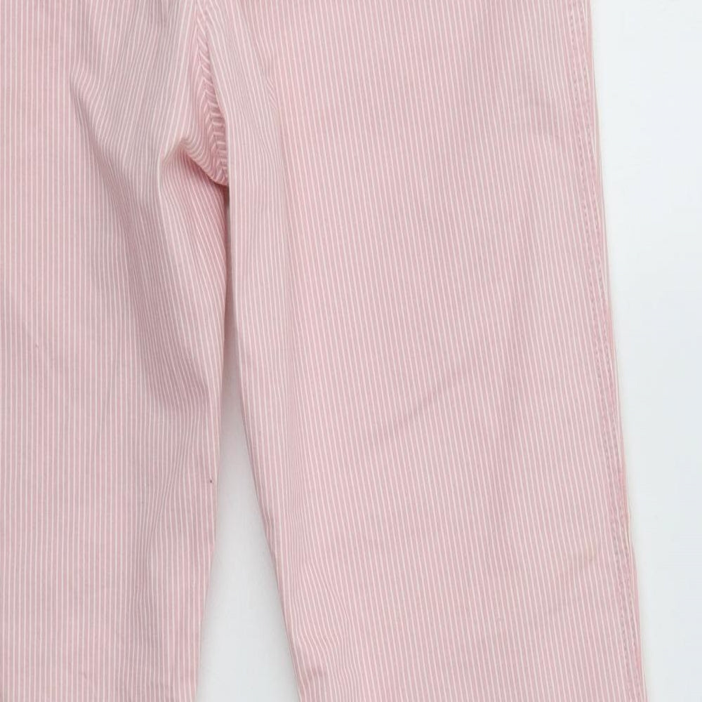 M&S Womens Pink Striped Cotton Chino Trousers Size 12 L29 in Regular Button