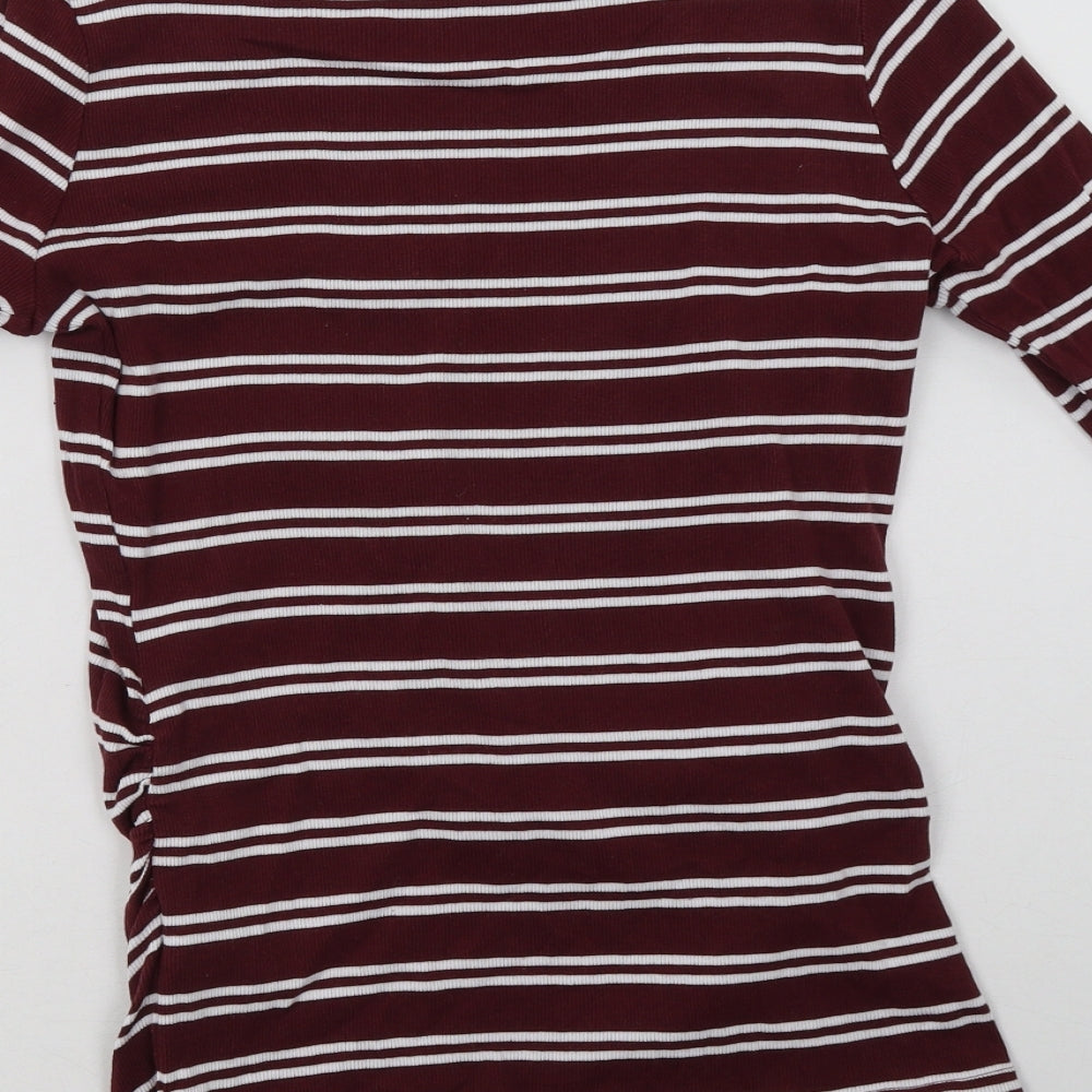 New Look Womens Red Striped Cotton Basic Blouse Size 12 Boat Neck - Maternity