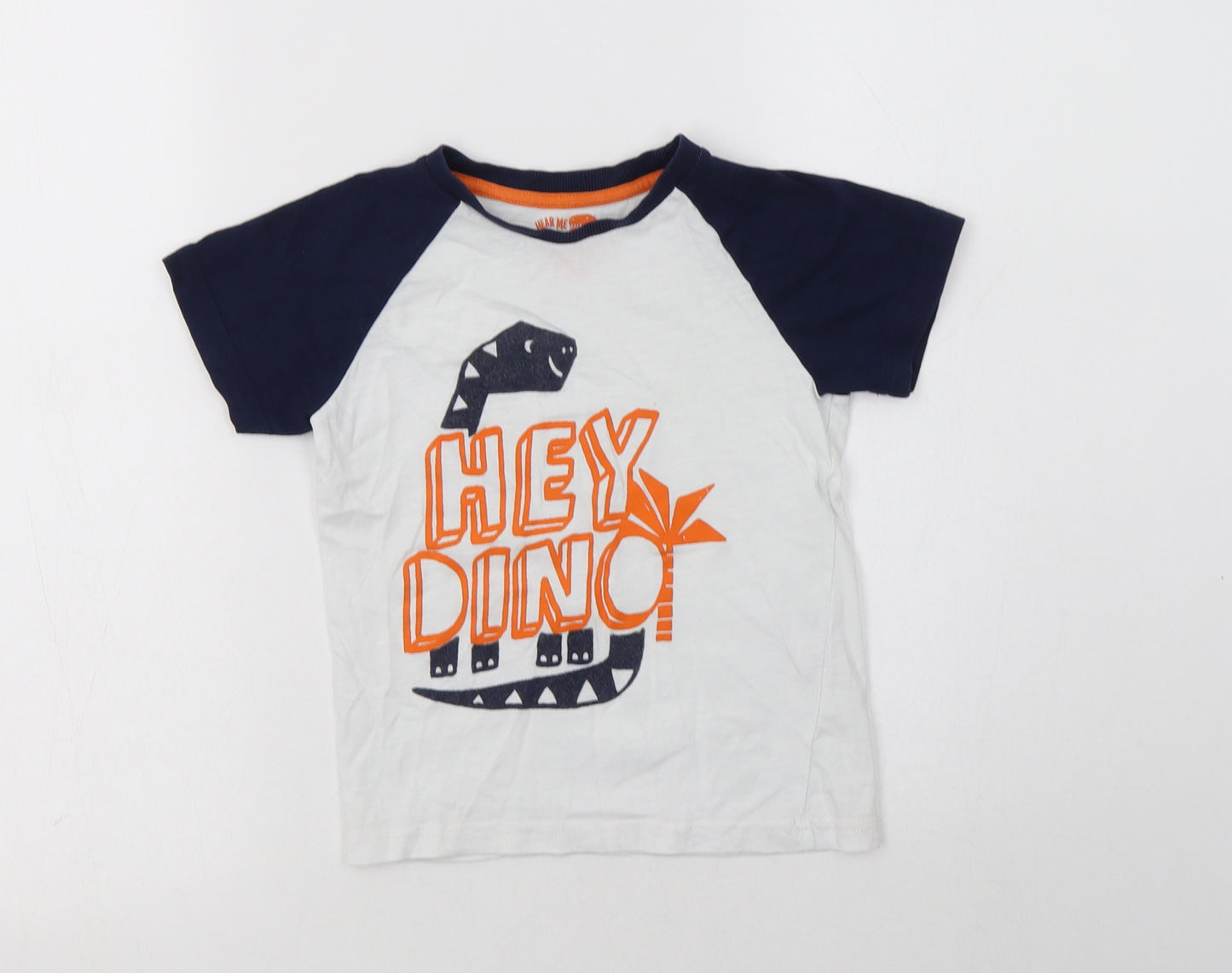 F&F Boys White Colourblock Cotton Basic T-Shirt Size 4-5 Years Crew Neck  - Dino