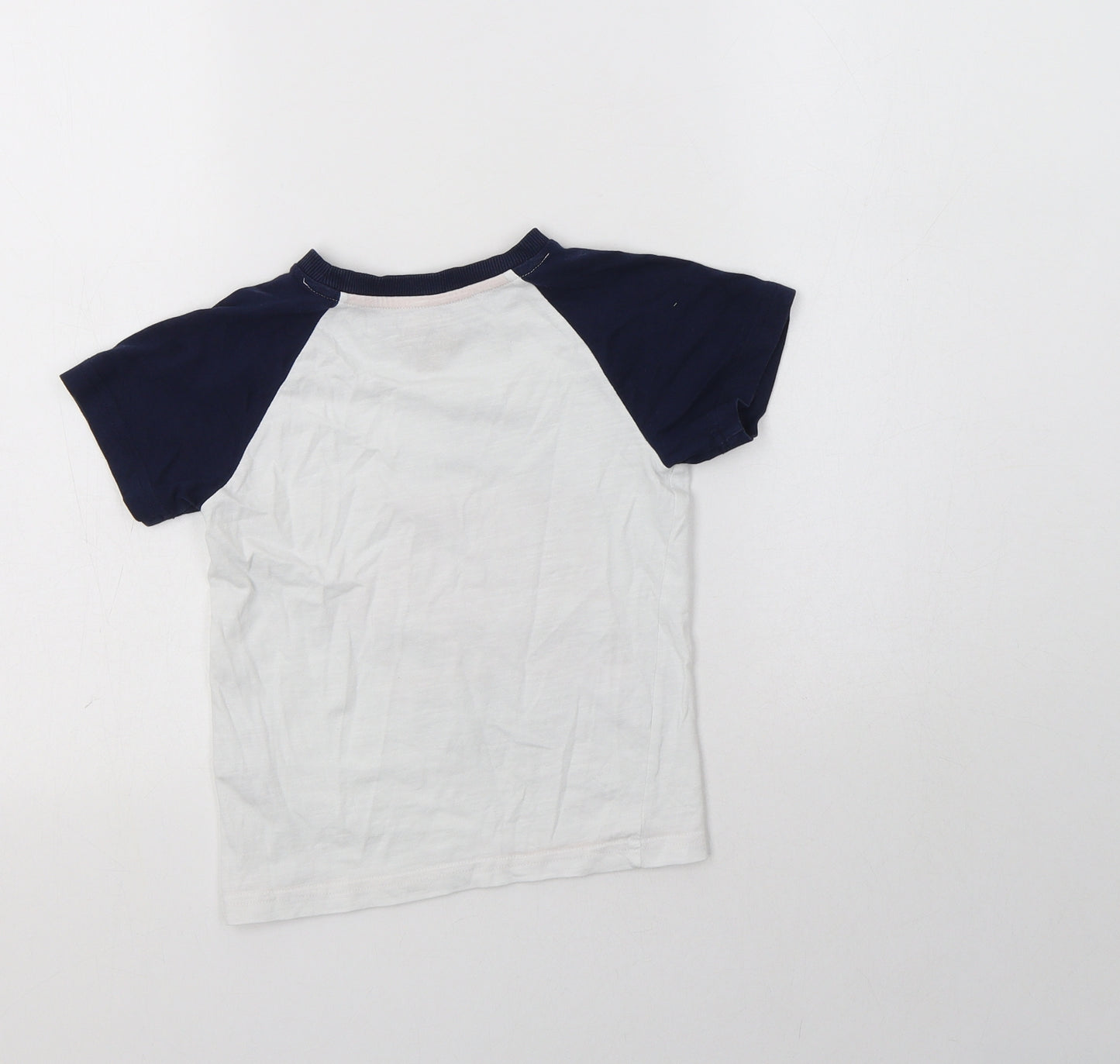 F&F Boys White Colourblock Cotton Basic T-Shirt Size 4-5 Years Crew Neck  - Dino