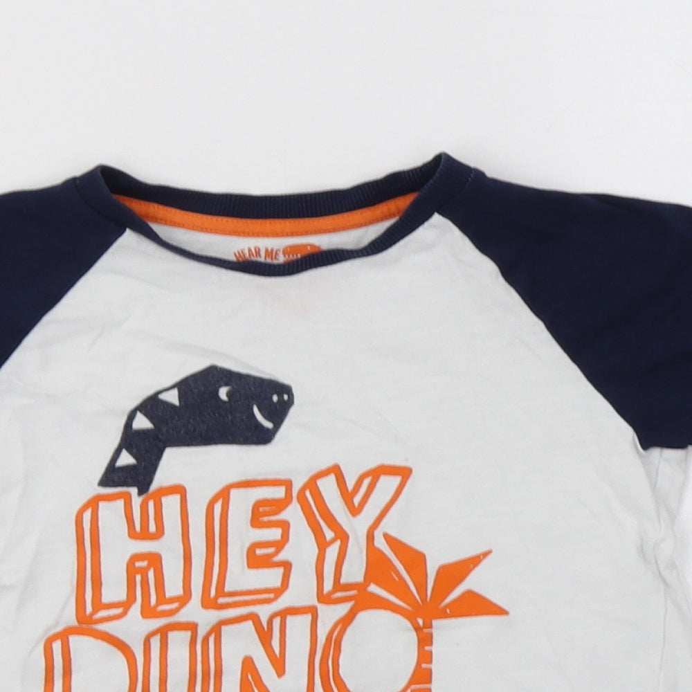 F&F Boys White Colourblock Cotton Basic T-Shirt Size 4-5 Years Crew Neck  - Dino