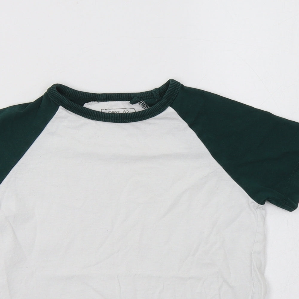 NEXT Boys White Colourblock Cotton Basic T-Shirt Size 4 Years Crew Neck