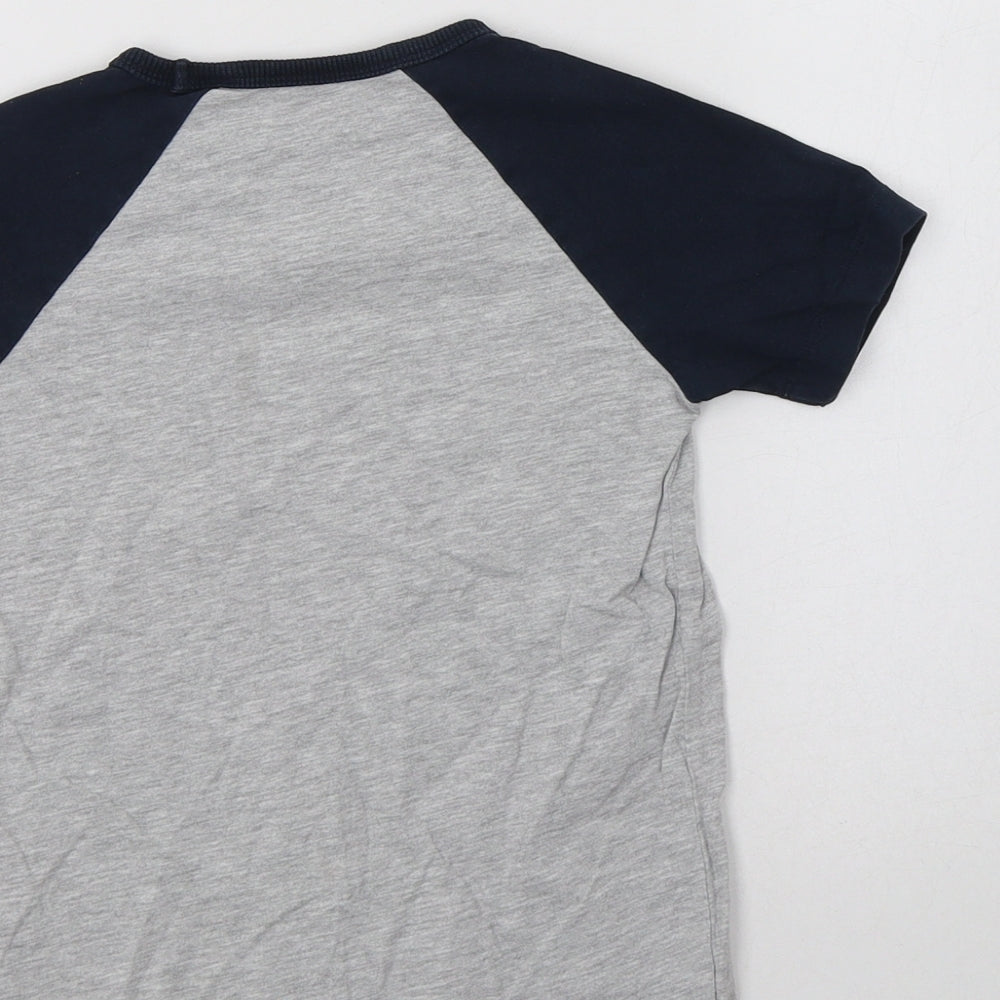 NEXT Boys Grey Colourblock Cotton Basic T-Shirt Size 4 Years Crew Neck