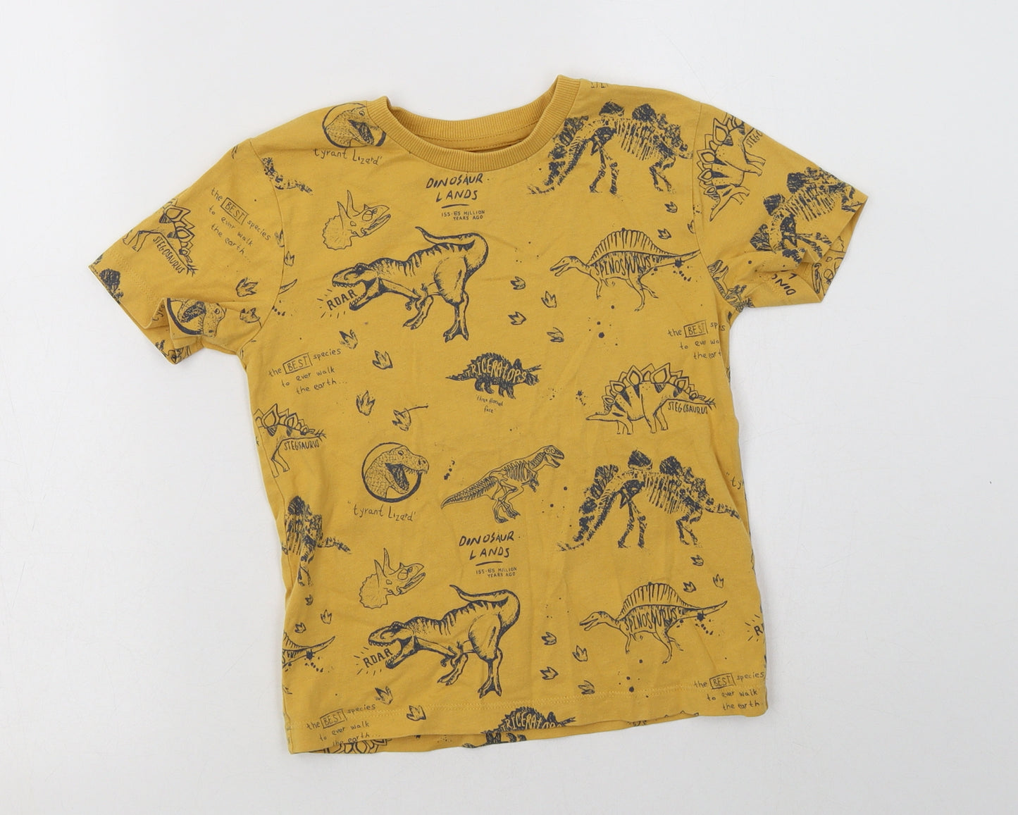 NEXT Boys Yellow Geometric Cotton Basic T-Shirt Size 5 Years Crew Neck  - Dinosaur Print