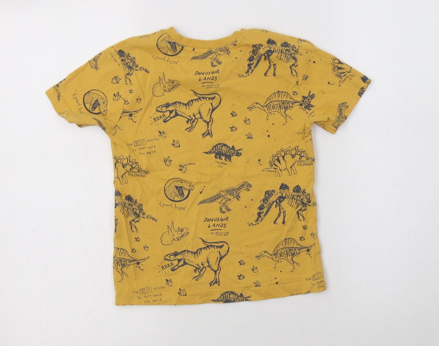 NEXT Boys Yellow Geometric Cotton Basic T-Shirt Size 5 Years Crew Neck  - Dinosaur Print