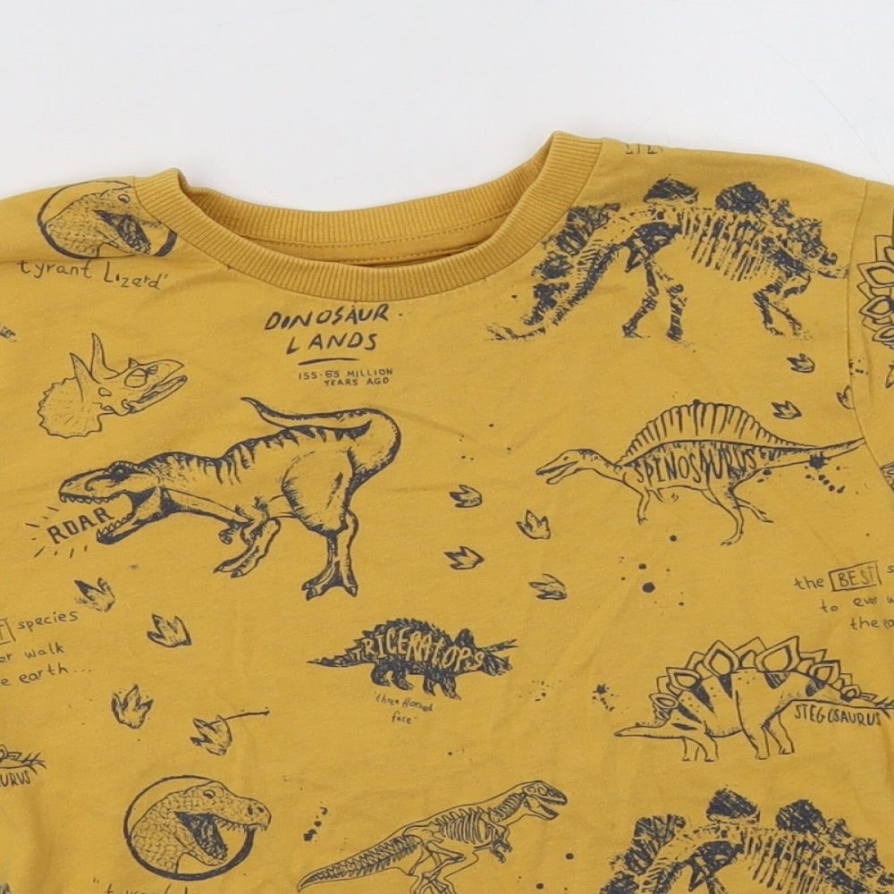 NEXT Boys Yellow Geometric Cotton Basic T-Shirt Size 5 Years Crew Neck  - Dinosaur Print