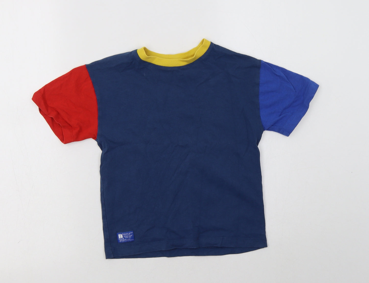 NEXT Boys Blue Colourblock Cotton Basic T-Shirt Size 5 Years Crew Neck