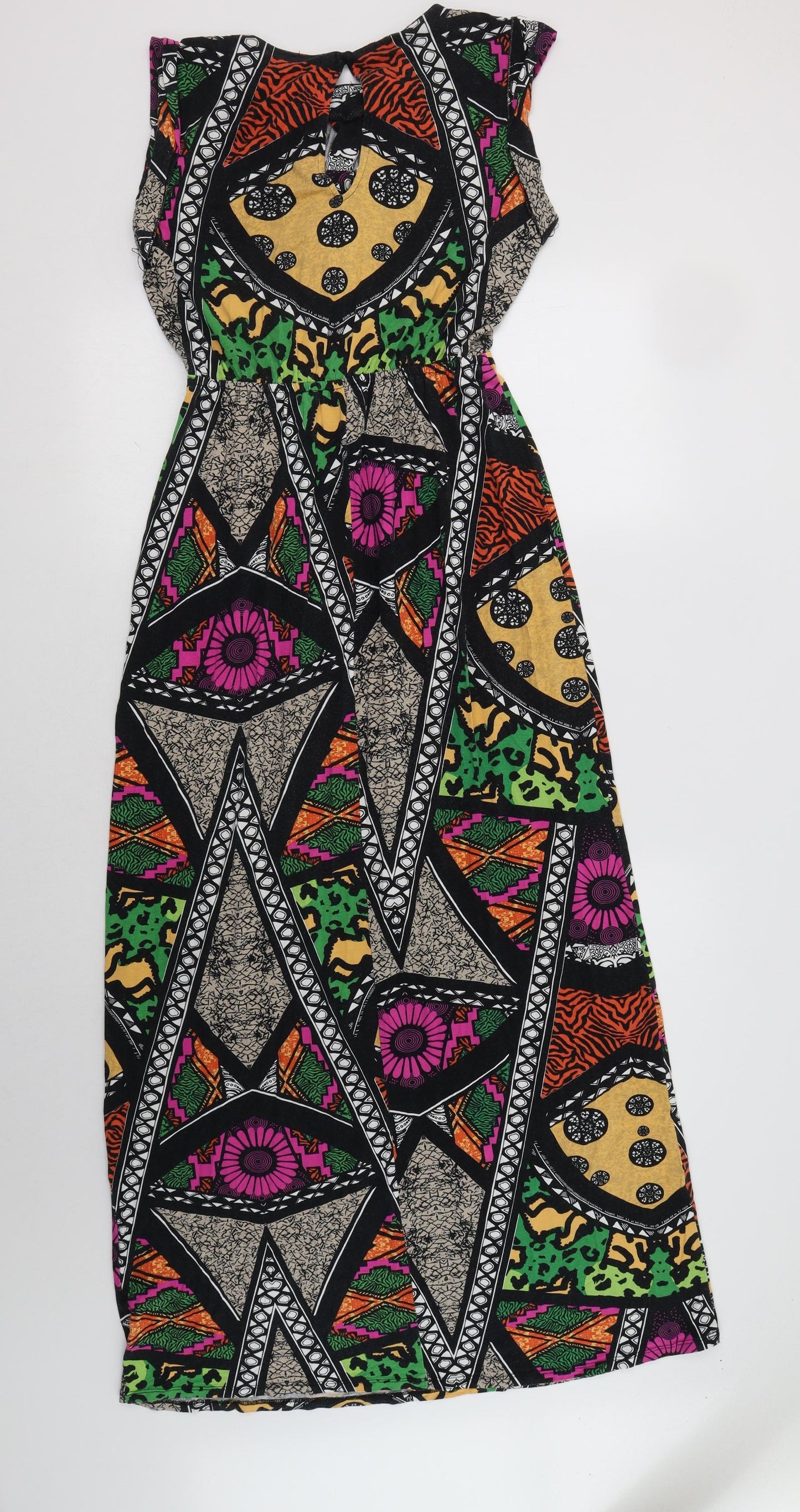 River Island Womens Multicoloured Geometric Viscose Maxi  Size 12  Round Neck Button