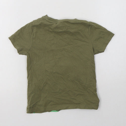 M&S Boys Green  Cotton Basic T-Shirt Size 2-3 Years Crew Neck  - Dinosaur Print