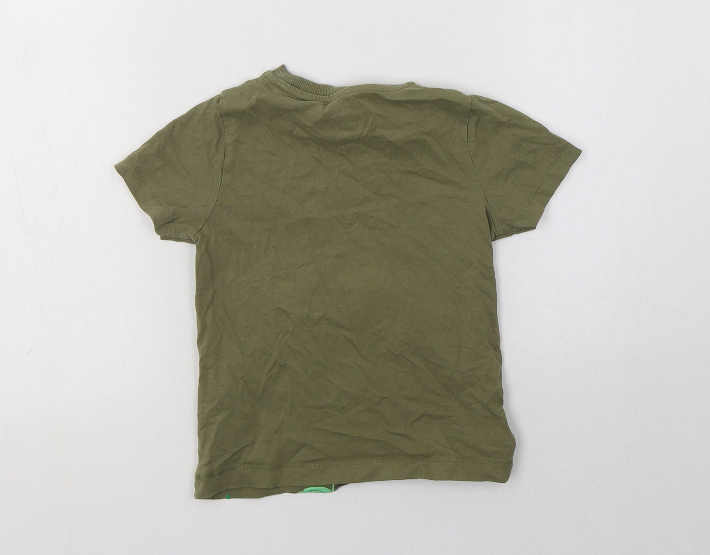 M&S Boys Green  Cotton Basic T-Shirt Size 2-3 Years Crew Neck  - Dinosaur Print