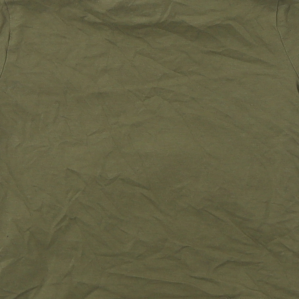M&S Boys Green  Cotton Basic T-Shirt Size 2-3 Years Crew Neck  - Dinosaur Print