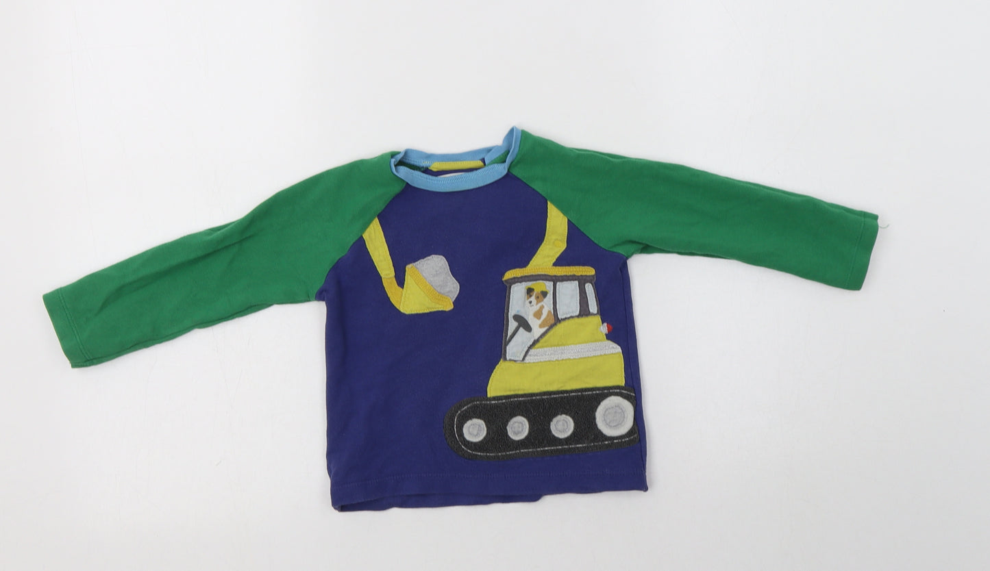 Boden Baby Blue Colourblock Cotton Basic T-Shirt Size 18-24 Months Crew Neck Snap - Digger