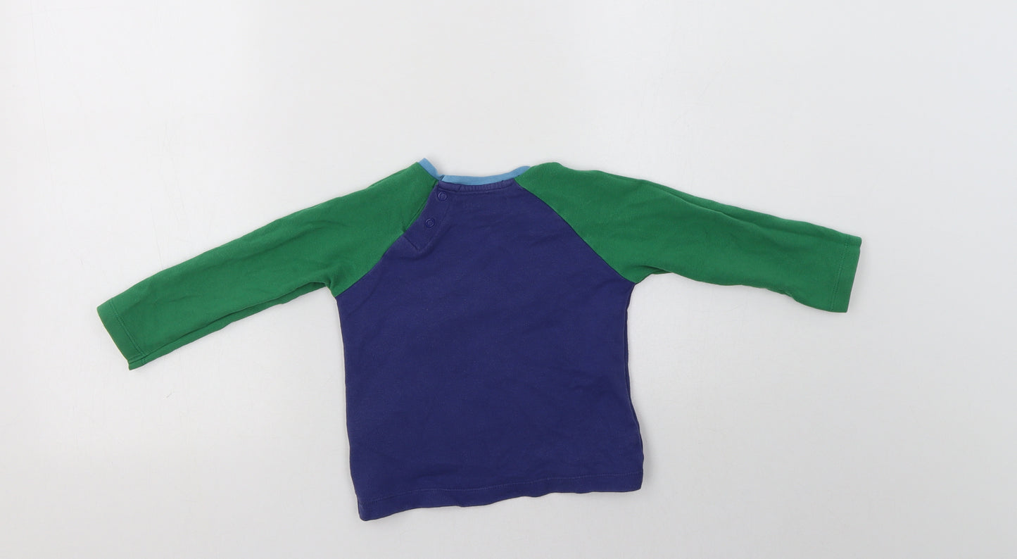 Boden Baby Blue Colourblock Cotton Basic T-Shirt Size 18-24 Months Crew Neck Snap - Digger