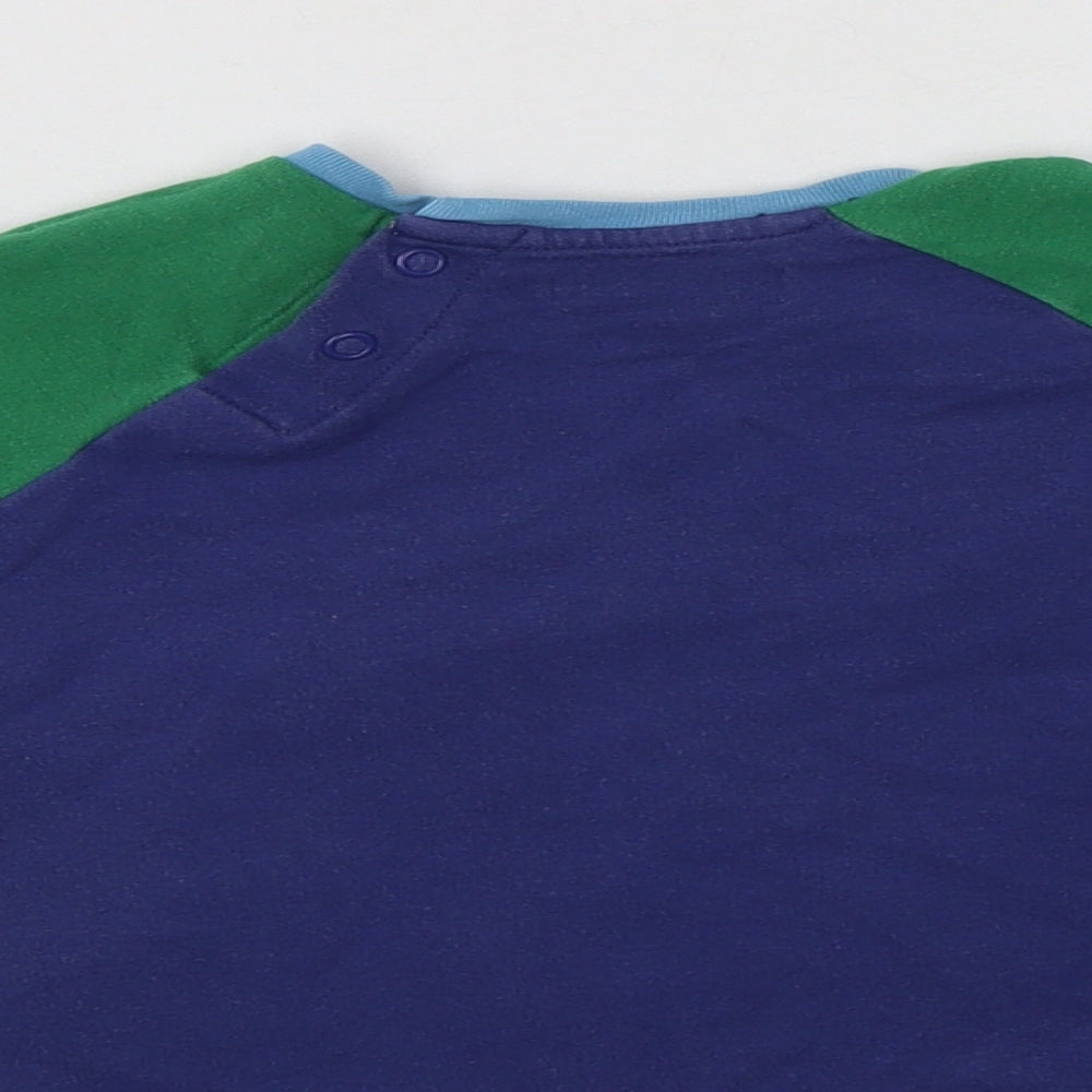 Boden Baby Blue Colourblock Cotton Basic T-Shirt Size 18-24 Months Crew Neck Snap - Digger