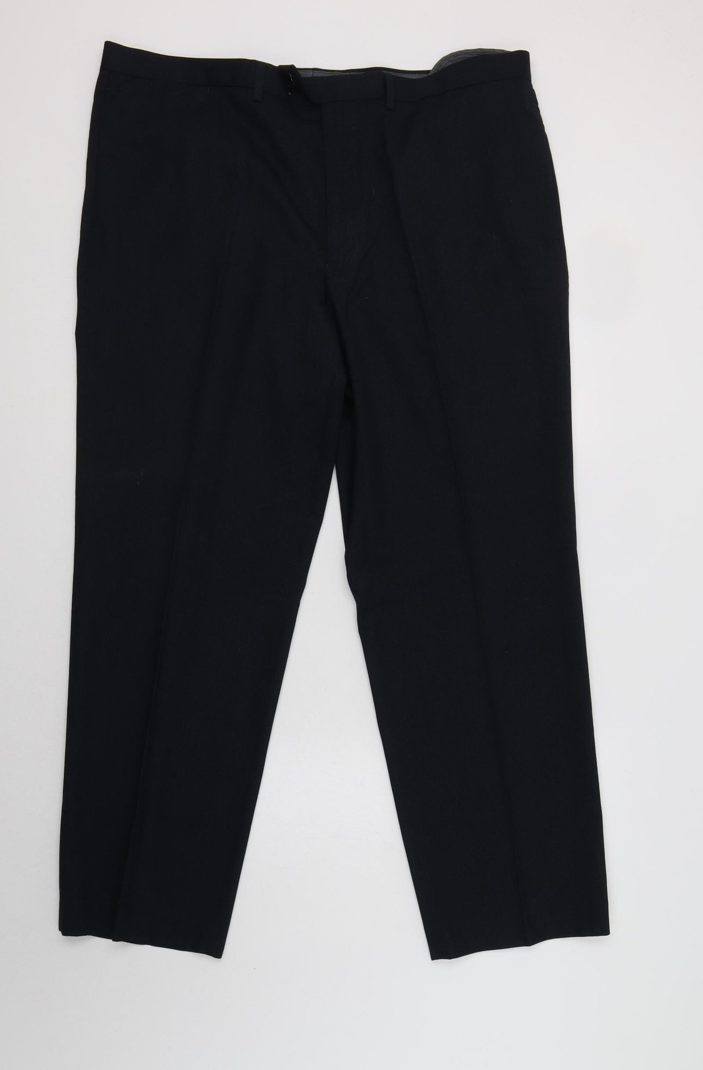 M&S Mens Blue  Polyester Dress Pants Trousers Size 40 L31 in Regular Hook & Loop