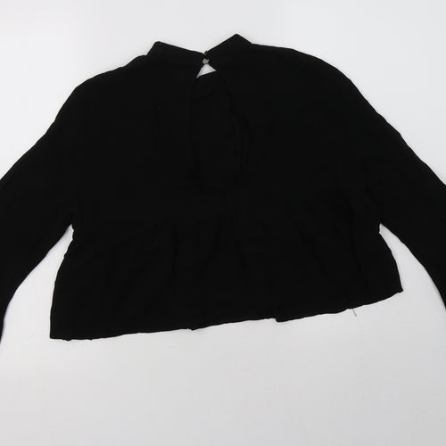 Young Bohemians Womens Black Geometric Viscose Basic Blouse Size 10 Mock Neck