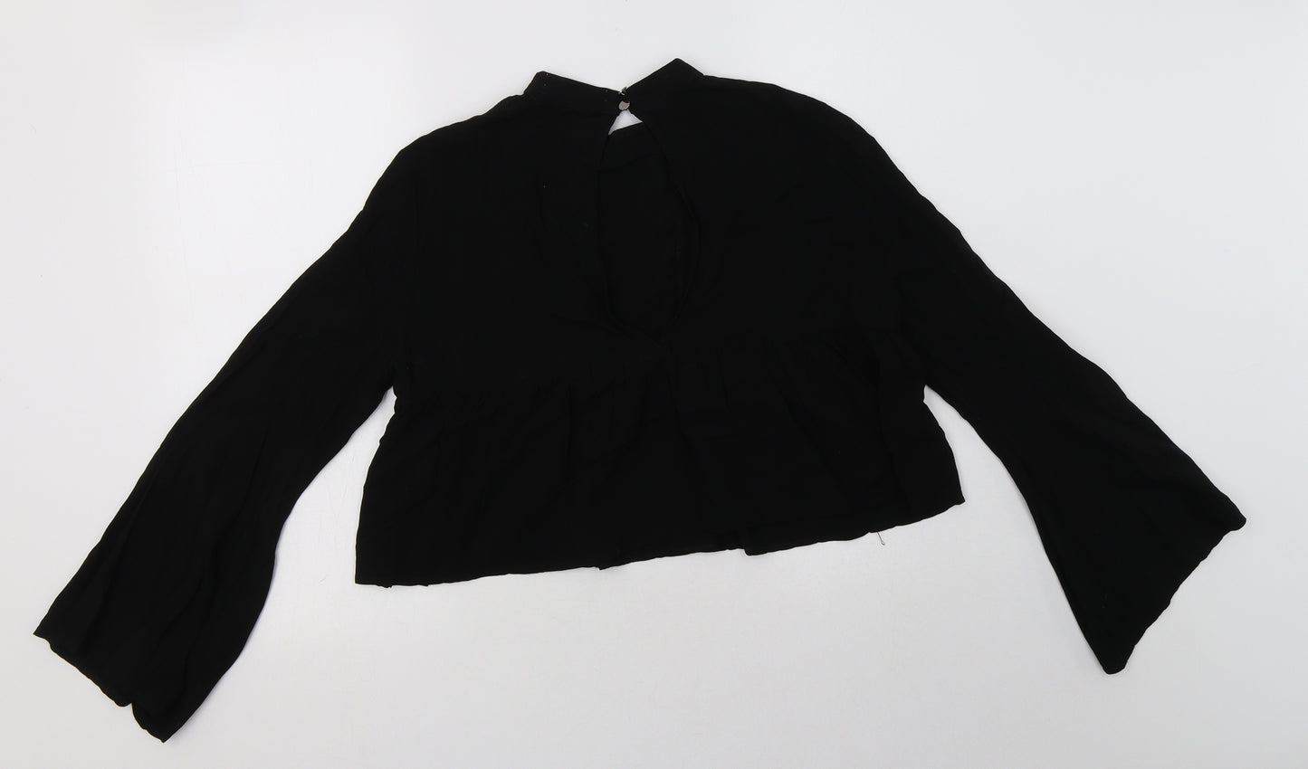 Young Bohemians Womens Black Geometric Viscose Basic Blouse Size 10 Mock Neck