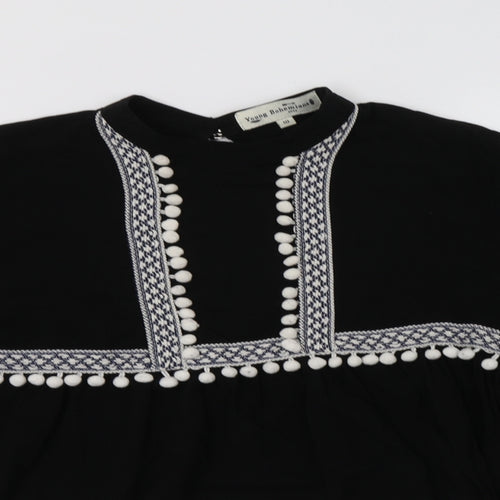 Young Bohemians Womens Black Geometric Viscose Basic Blouse Size 10 Mock Neck