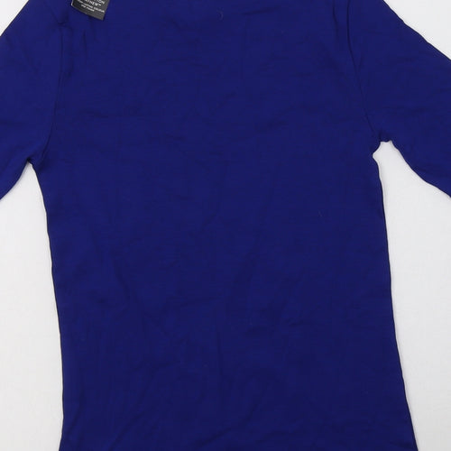 M&S Womens Blue  Cotton Basic T-Shirt Size 10 Boat Neck