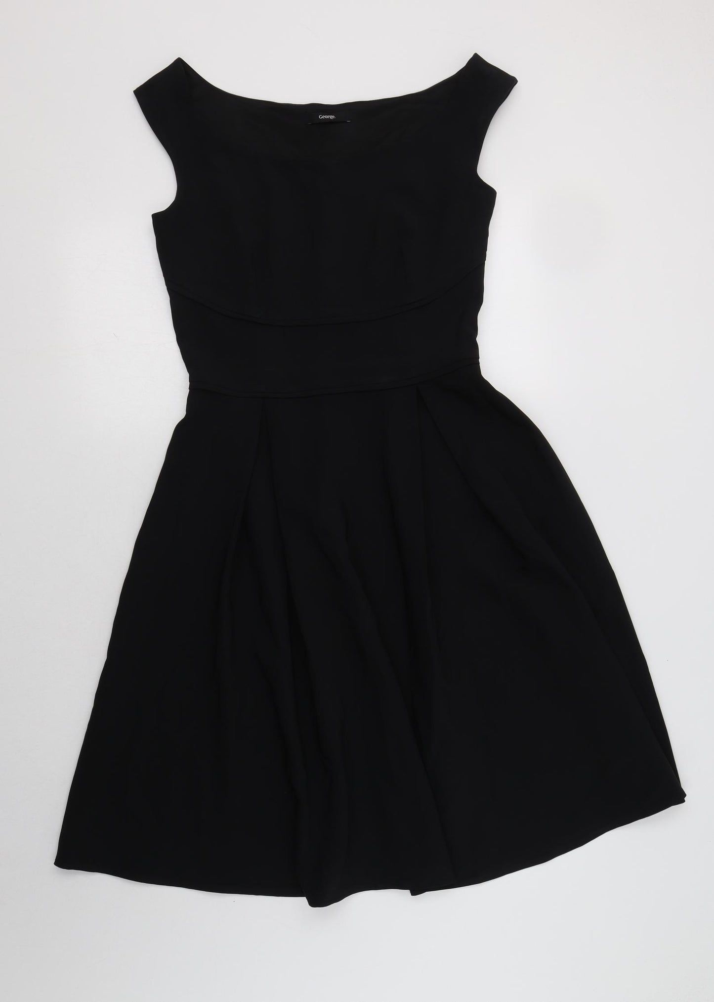 George Womens Black  Polyester Skater Dress  Size 10  Boat Neck Zip