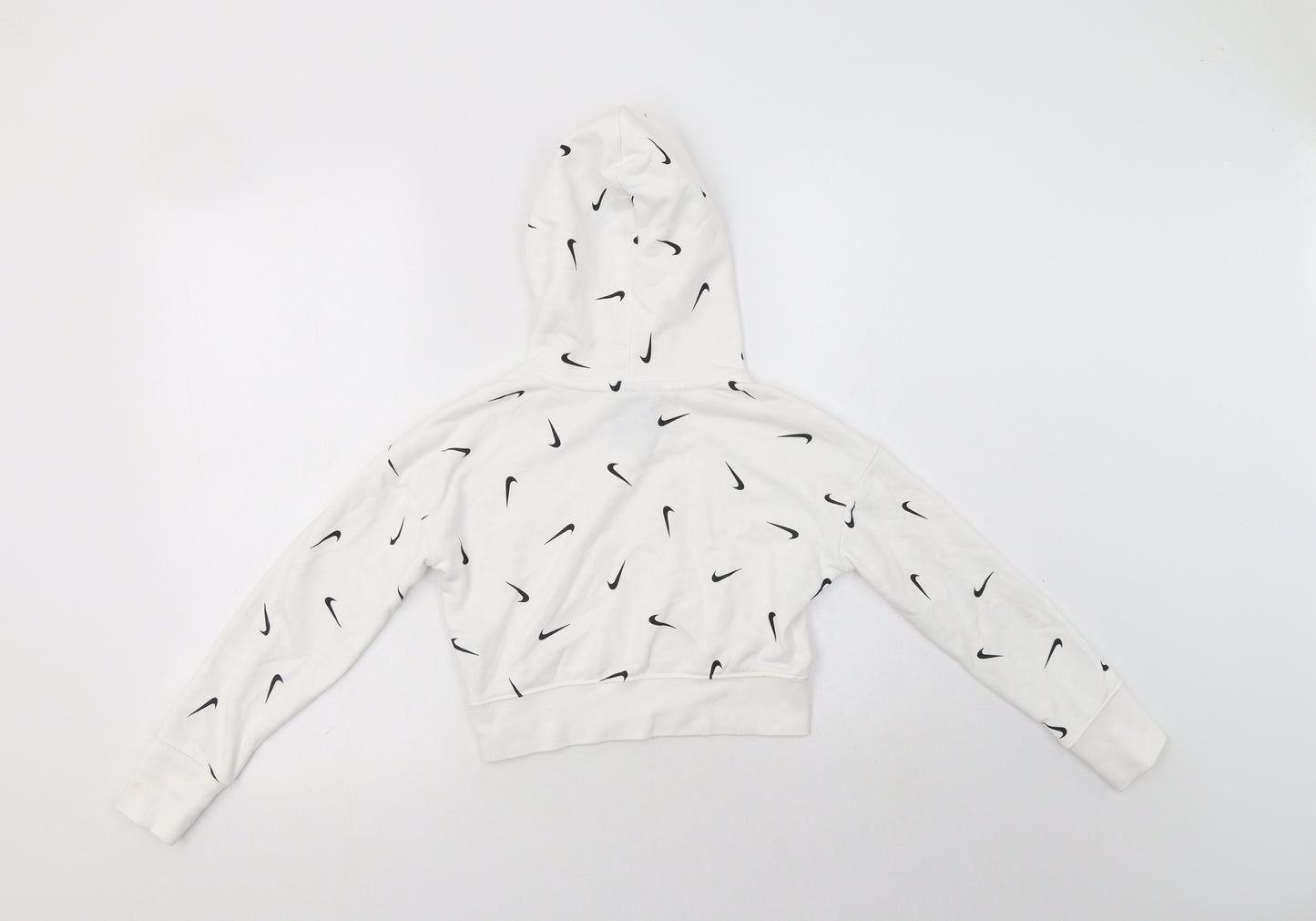 Nike Girls White Geometric Cotton Pullover Hoodie Size 8-9 Years