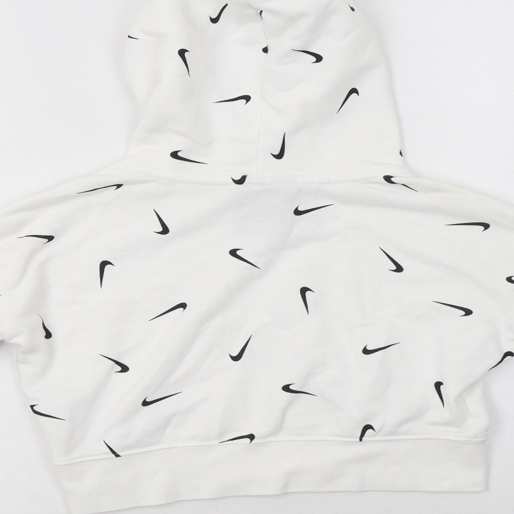 Nike Girls White Geometric Cotton Pullover Hoodie Size 8-9 Years
