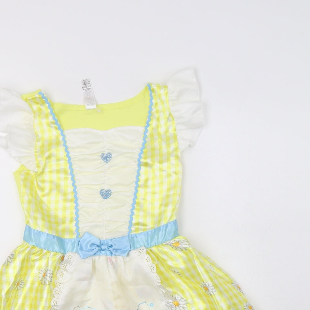 George Girls Yellow Floral Polyester Fit & Flare  Size 9-10 Years  Square Neck  - Fancy Dress