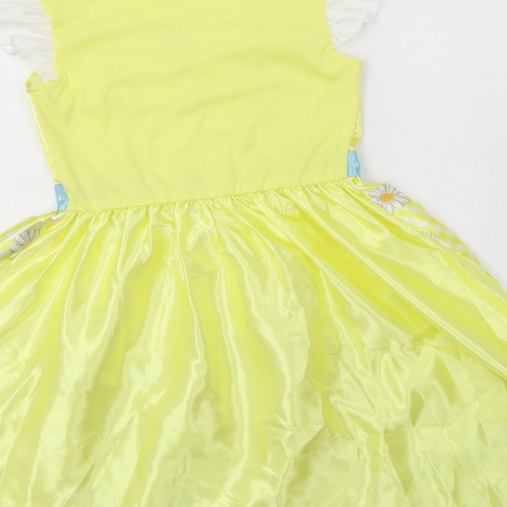 George Girls Yellow Floral Polyester Fit & Flare  Size 9-10 Years  Square Neck  - Fancy Dress
