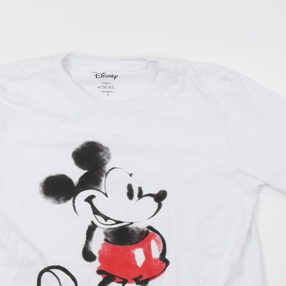 NEXT Mens White  Cotton  T-Shirt Size S Crew Neck  - Mickey