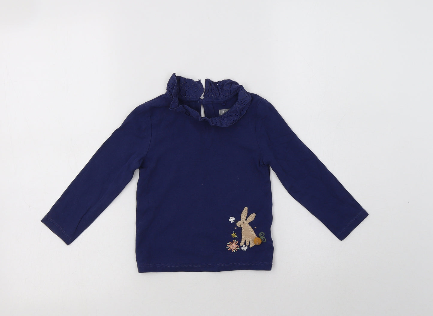 NEXT Girls Blue  Cotton Basic Blouse Size 3-4 Years Collared Button - Bunny